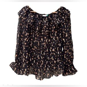 RIXO Navy and Beige Starry Blouse